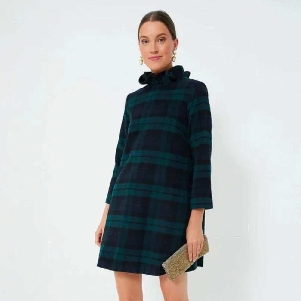 Tuckernuck  Blackwatch Tartan Daphne Wool Blend‎ Mini Dress Size XXL Ruffle bow